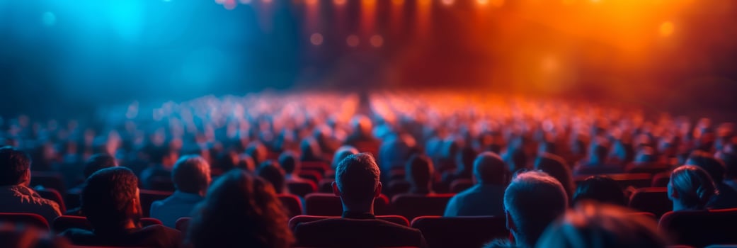 AI generated Abstract blurred cinema background with spectators photo