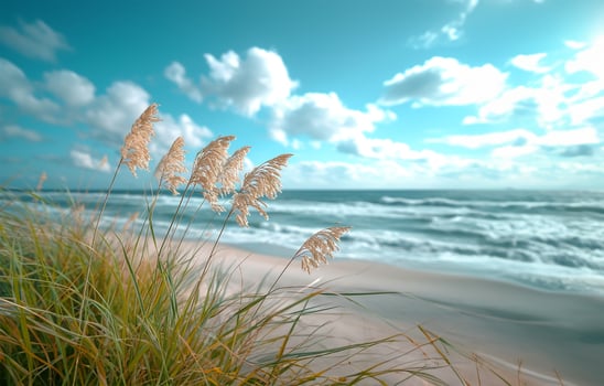 AI generated Graceful Seagrass by the Shore with Ocean Waves photo