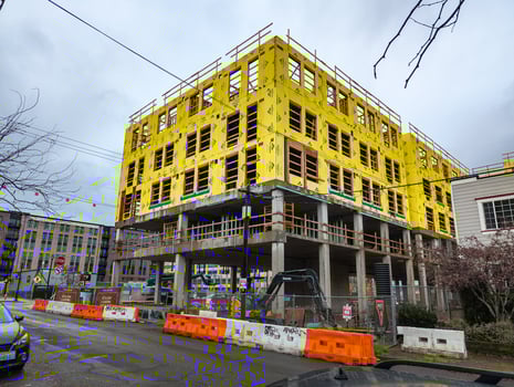 Portland, USA - 12.02.2023 Construction site of an apartment building in Portland. photo