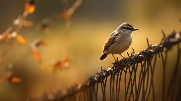 AI generated a small bird perched on top of a barbed wire fence photo
