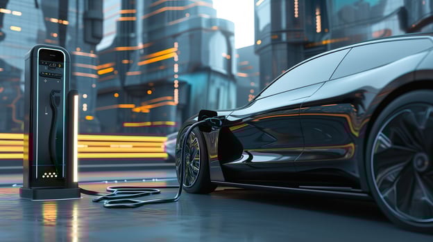 AI generated Innovative Electric Car Charging in Future Architecture Landscape photo
