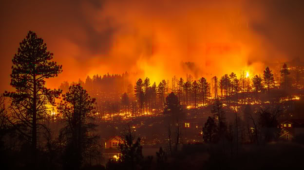 AI generated Climate Change Crisis, Wildfire Engulfs Town in Devastating Flames photo