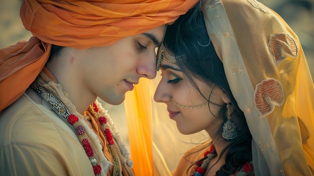AI generated Divine Love Celebration, Young Couple as Radha and Krishna photo