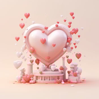 AI generated tiny cute isometric love, soft red and pink pastel colors, 3d icon clay render, pastel background, photo