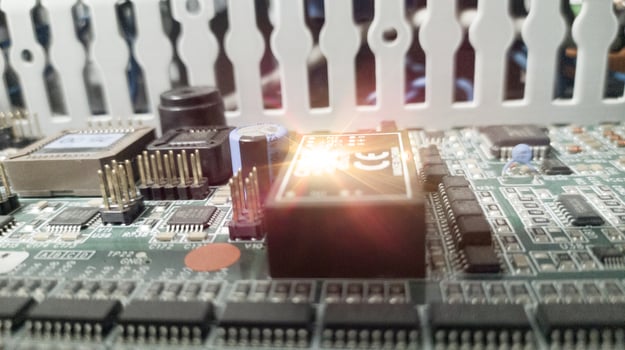 Close-up electronic circuit board. Integrated Circuit  processor  technology  concept. Electrical control board components. photo