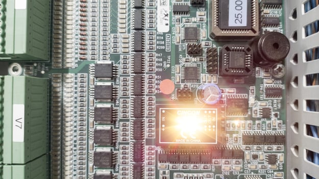 Close-up electronic circuit board. Integrated Circuit  processor  technology  concept. Electrical control board components. photo