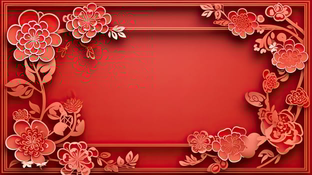 AI generated plain background with Chinese New Year theme with typical Chinese frames on each side. realistic style of paper cut art. photo
