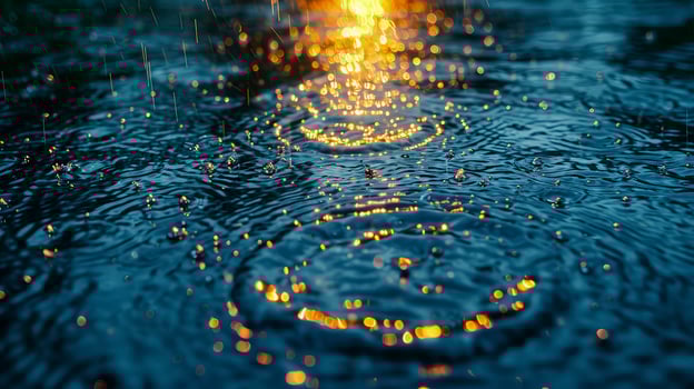 AI generated Raindrops on the lake surface with tempting textures and dramatic lighting. Abstract Background. photo