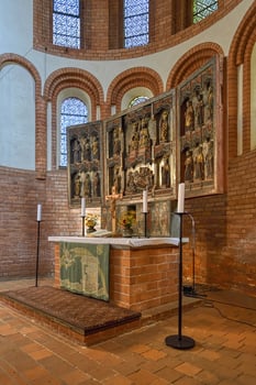 Lehnin, Germany, 2021, Former Cistercian Lehnin Monastery, St Mary Gothic Church altar and triptych, Brandenburg, Germany photo