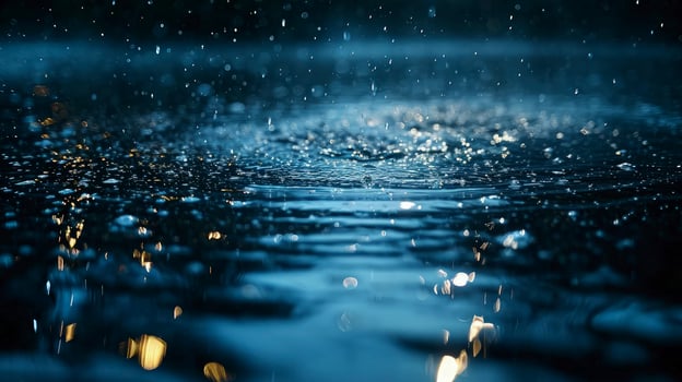 AI generated water droplets close up with light reflection on the water surface. The splash of sparkling water is very dramatic. photo