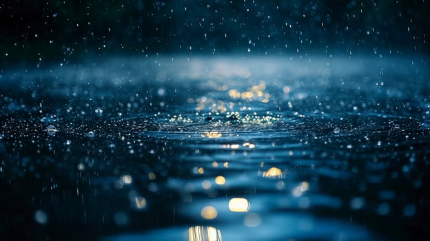 AI generated water droplets close up with light reflection on the water surface. The splash of sparkling water is very dramatic. photo