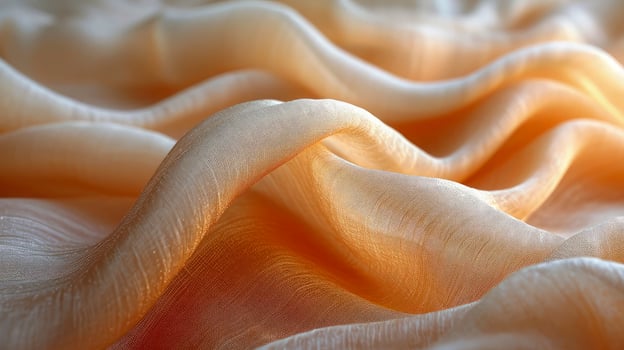 AI generated Warm toned soft silk fabric wavy background. The luxurious fabric texture is very realistic and detailed. photo