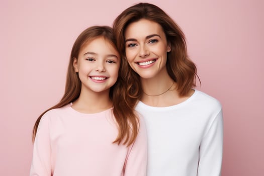 AI generated Portrait of smiling mother and her daughter, close up. Happy loving family. AI generated. photo