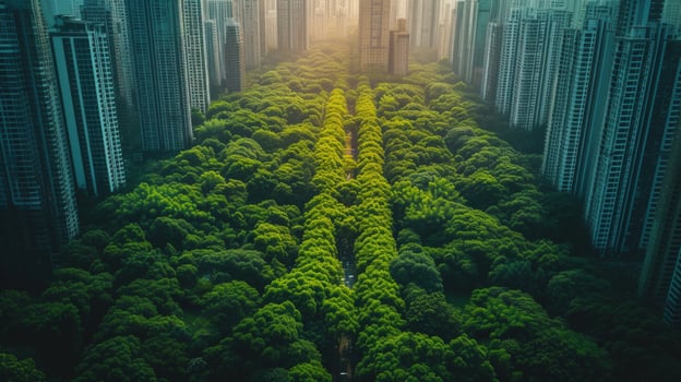 AI generated Photography concept of green spaces and green economy in a large metropolis photo