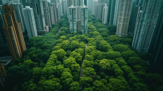 AI generated Photography concept of green spaces and green economy in a large metropolis photo