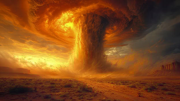 AI generated a sand tornado in the afternoon with the appearance of billowing Haboob clouds photo