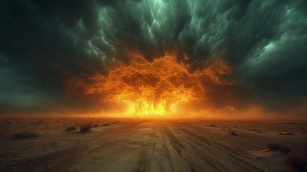 AI generated The sky was dark with thunder rumbling, as a sand tornado crossed the desert. photo