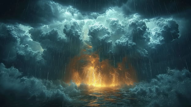 AI generated the sky was dark with pouring rain, accompanied by Nimbostratus clouds that covered the entire sky. photo