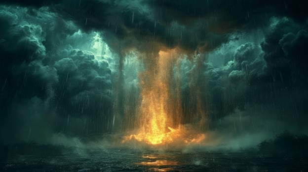 AI generated the sky was dark with pouring rain, accompanied by Nimbostratus clouds that covered the entire sky. photo