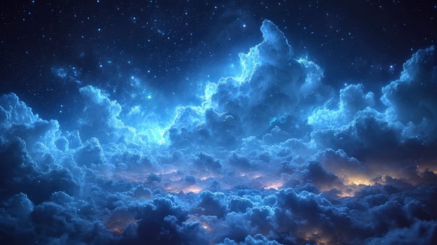 AI generated a cloudy night sky with the presence of Noctilucent clouds that glow in the darkness, creating a stunning sky view. skyward view from below. photo