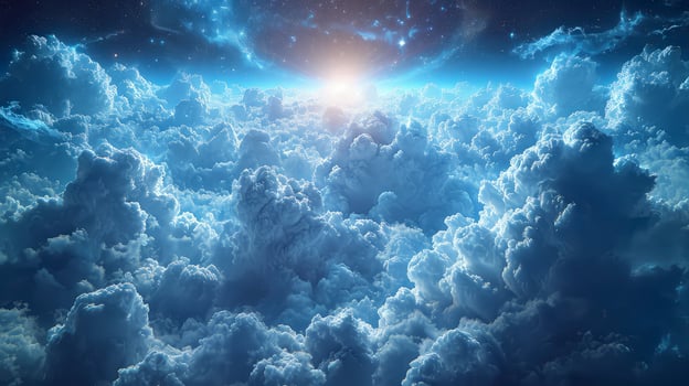 AI generated a view of a cloudy sky with the appearance of Lenticular clouds that form unique lenticular formations. photo