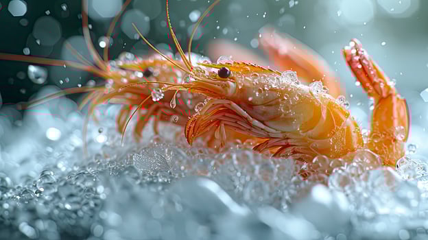AI generated Succulent frozen shrimp. the freshness of the shrimp close up view. seafood photography. photo