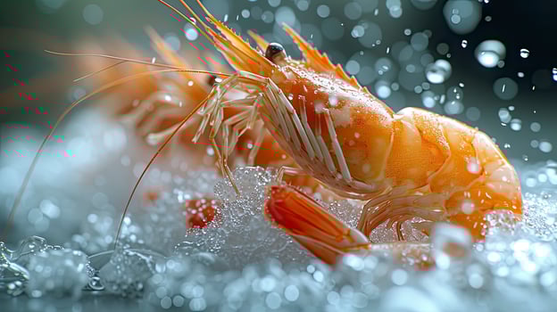 AI generated Succulent frozen shrimp. the freshness of the shrimp close up view. seafood photography. photo