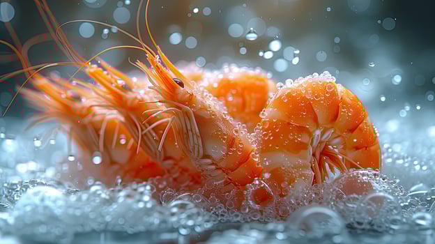 AI generated Succulent frozen shrimp. the freshness of the shrimp close up view. seafood photography. photo