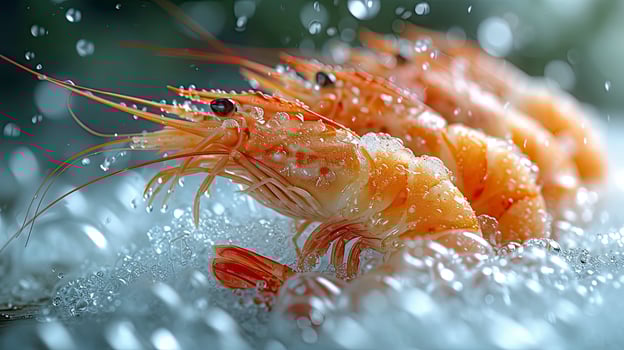 AI generated Succulent frozen shrimp. the freshness of the shrimp close up view. seafood photography. photo