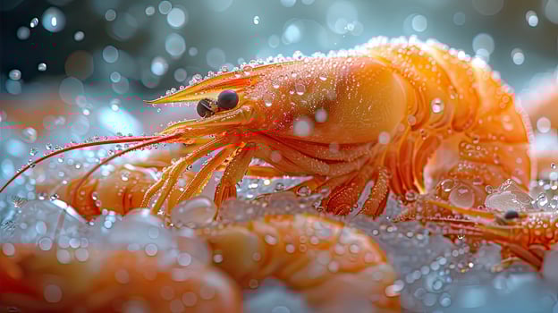 AI generated Succulent frozen shrimp. the freshness of the shrimp close up view. seafood photography. photo