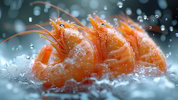 AI generated Succulent frozen shrimp. the freshness of the shrimp close up view. seafood photography. photo