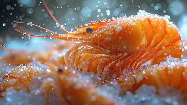 AI generated Succulent frozen shrimp. the freshness of the shrimp close up view. seafood photography. photo