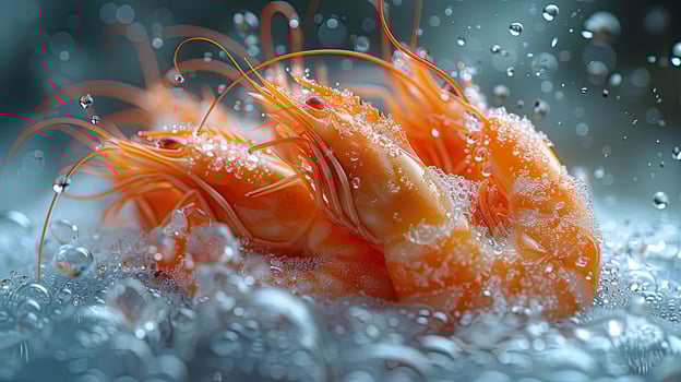 AI generated Succulent frozen shrimp. the freshness of the shrimp close up view. seafood photography. photo