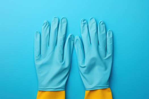 AI generated Blue protective gloves, an element of workwear on a blue background. Generated by artificial intelligence photo