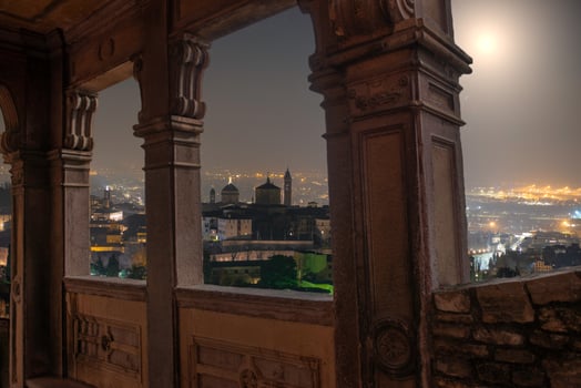 Skyline of the old city of Bergamo photo