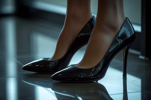 AI generated Chic and elegant modern women flaunts a black patent stiletto photo