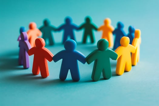 AI generated Communication concept. Colorful people network on world map background. photo