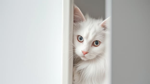 Turkish Angora cat Peeking around corner photo