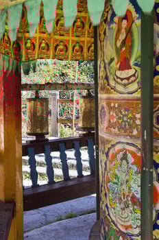 Shuzheng, Sichuan, China, 2015, Prayers wheels at Shuzheng Tibetan village, Jiuzhaigou National Park, Sichuan Province, China, Unesco World Heritage Site photo