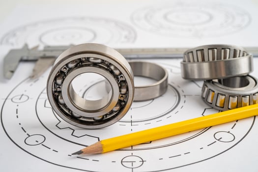 Engineering tools and mechanical industrial with vernier caliper and metal ball bering. photo