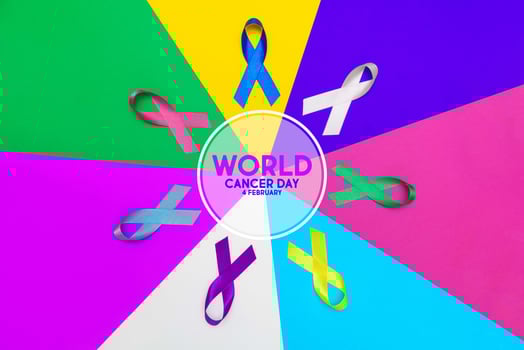 World cancer day concept background. colorful ribbons, cancer awareness photo