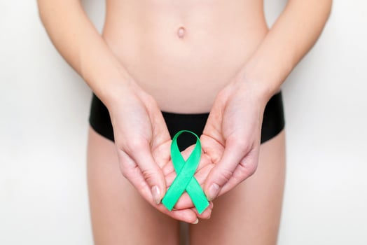Woman Wearing Underwear With Teal Ribbon Ovarian Cancer Awareness photo