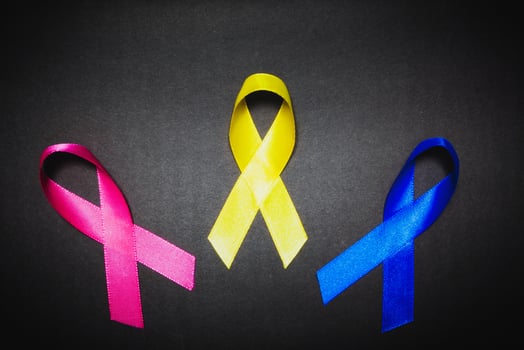 Pink, yellow and blue ribbon awareness for World aids day concept. black background photo