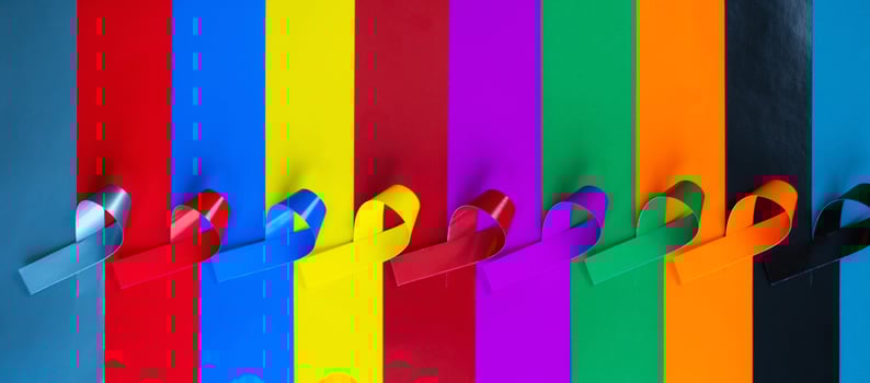 World cancer day background. Colorful ribbons, cancer awareness. multi-colored surface. International Agency for Research on Cancer photo