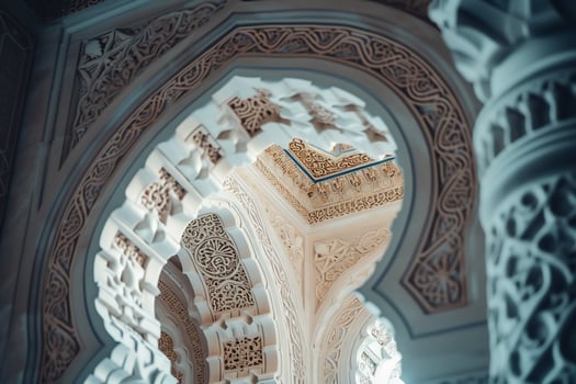 AI generated intricate details of a mosque interior and soft natural light photo