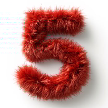 AI generated A furry red number 5 with a fluffy texture stands out against a white background. photo