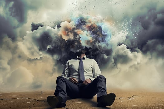 AI generated Surreal depressed office man suffered from mental illness,overthinking,stressed,anxiety,mental illness concept photo