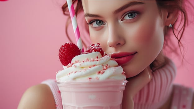 AI generated Beautiful background for milkshake advertising photo