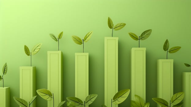 AI generated Bar chart with vibrant green bars, symbolizing positive growth and success, background image, generative AI photo