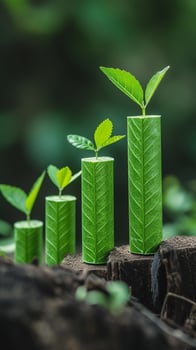 AI generated Bar chart with vibrant green bars, symbolizing positive growth and success, background image, generative AI photo